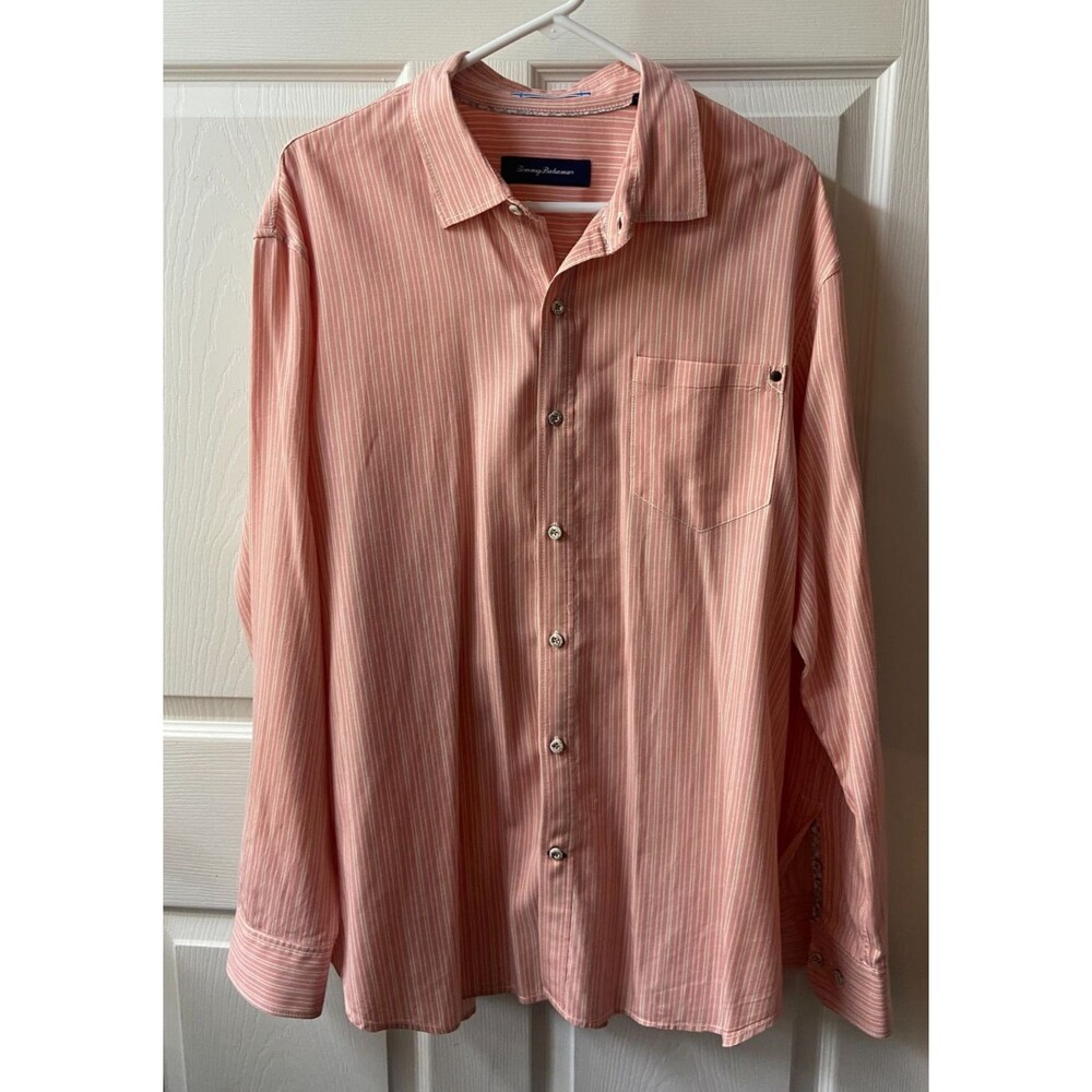 Tommy Bahama Shirt Mens XL Pink Striped Long Sleeve Button Up Cotton